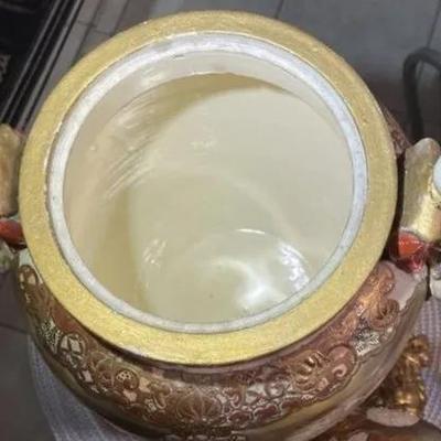 UNIQUE Japanese Satsuma Meiji Period Earthenware Footed Jar/Vase Samurai Warriors in Battle c1870 19" Tall Preowned from an Estate.