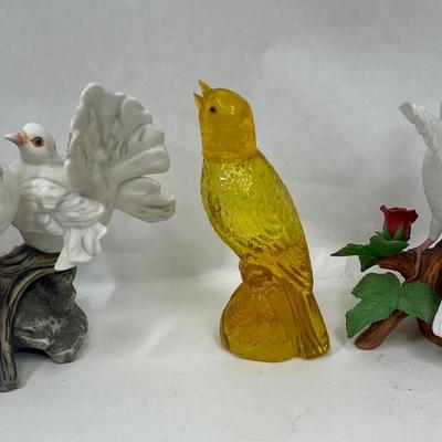 Lot of Bird figurines - 1 yellow perfume bottle and 2 bisque porcelain figurines