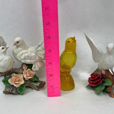 Lot of Bird figurines - 1 yellow perfume bottle and 2 bisque porcelain figurines