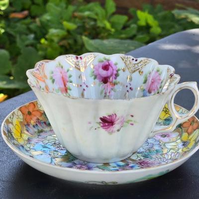Asian Handpainted Porcelain Tea Cup and Saucer