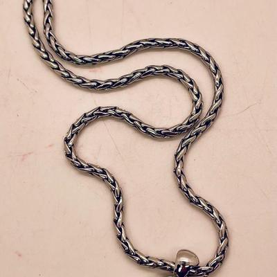 Silver tone Chain Necklace with large blue pendant