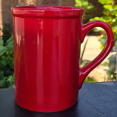 (2) Chicken Coffee Mugs and (1) Red Mug