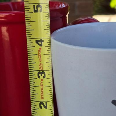 (2) Chicken Coffee Mugs and (1) Red Mug