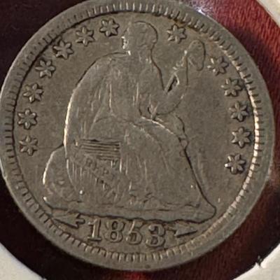 1853 Arrows Seated Liberty Half Dime H10C, About Uncirculated AU