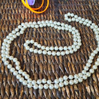New Neon Earrings and a Pearl Necklace