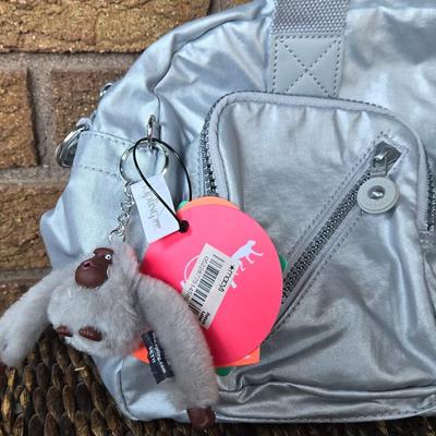 New with Tags Kipling Silver Handbag Purse with Signature Gorilla Keychain
