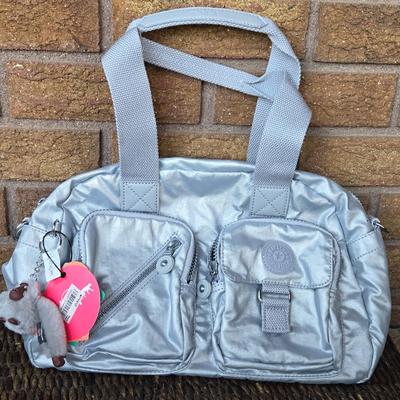 New with Tags Kipling Silver Handbag Purse with Signature Gorilla Keychain