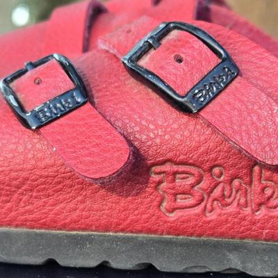 Birkenstocks Camden Closed Toe Red Leather Sandals