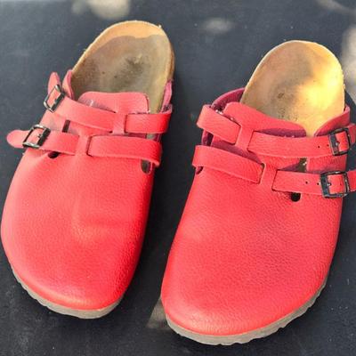 Birkenstocks Camden Closed Toe Red Leather Sandals