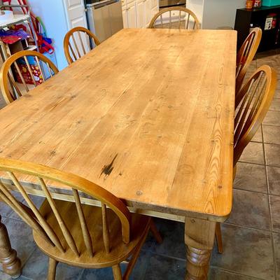 Rustic Wood Kitchen Dining Table w 6 Chairs