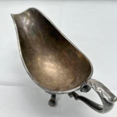 Vintage Silverplate Gravy Bowl With Ornate Handle Three Feet local pickup and shipping available