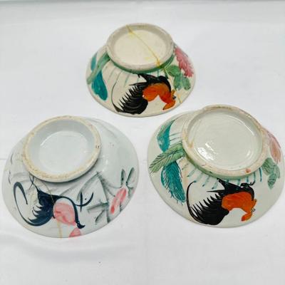 Three Chinese Chicken Bowls, Repaired-local pickup and shipping available