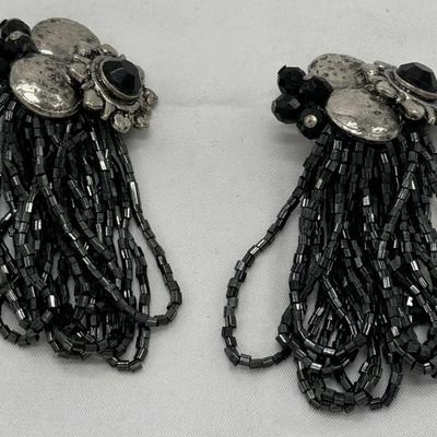 80's Black Beaded Earrings