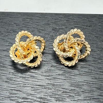 Vintage Coro Rope knotted Earrings Gold Tone