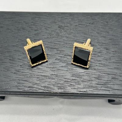 Men's Cufflinks 14K Yellow Gold Finish Lab Created Black Diamond