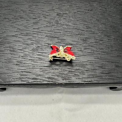 Vintage Butterfly Pin Red Hand Painted Enamel Clear Stones Pendant Brooch 1"