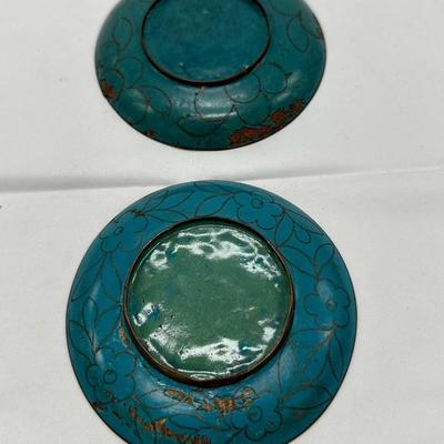 Pair of Blue Cloisonne 4 inch dish plates