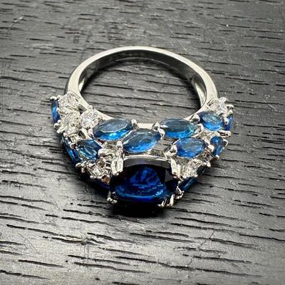 Inlaid Blue Zircon Ring