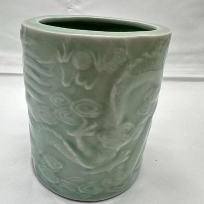Chinese Vintage Green Celadon Dragon Brush Pot-local pickup and shipping available