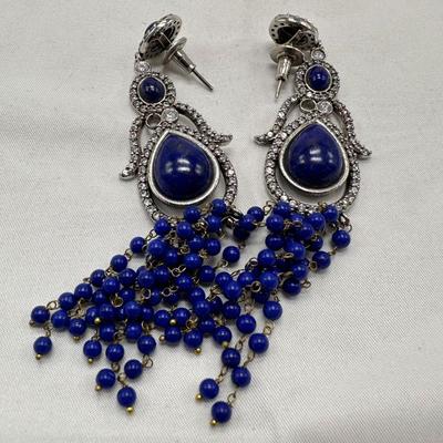 Lapis Lazuli and Sterling Silver with Diamond Earrings