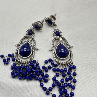 Lapis Lazuli and Sterling Silver with Diamond Earrings