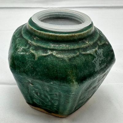 Antique Chinese Ming Style Green Glazed Pottery Ginger Jar