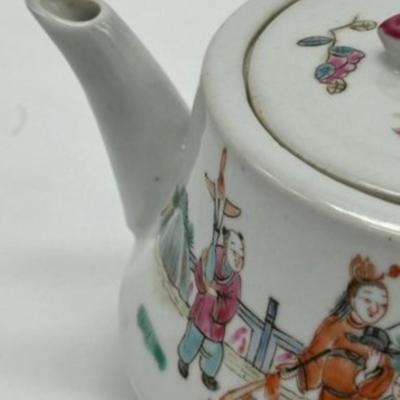 Chinese Vintage Porcelain Famille Verte Figure Teapot-local pickup and shipping available