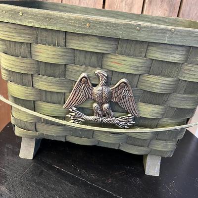 Vintage Colonial Woven Basket with Silver Tone Metal Eagle