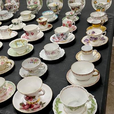 Lot of 61 Teacups & Saucers Sets