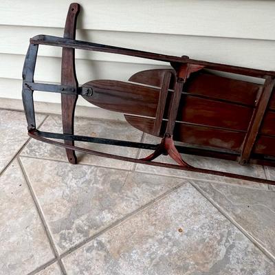 Vtg. Wood & Metal Sled With Super Steering