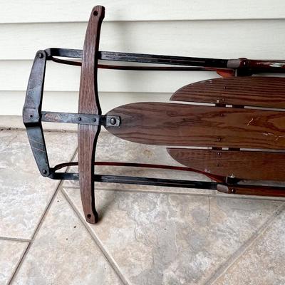 Vtg. Wood & Metal Sled With Super Steering