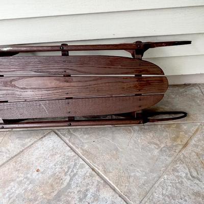 Vtg. Wood & Metal Sled With Super Steering