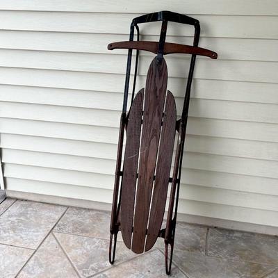 Vtg. Wood & Metal Sled With Super Steering