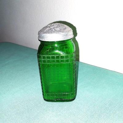 THREE OWENS ILLINOIS GREEN GLASS SHAKERS