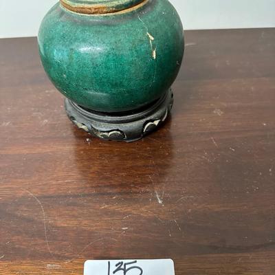 ANTIQUE CHINESE GREEN GLAZED POTTERY GINGER JAR