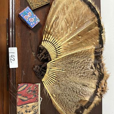 ANTIQUE TURKEY FEATHER HAND FANS & MORE LOT