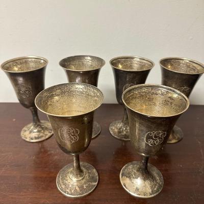 SET OF 6 STERLING SILVER WINE GOBLETS