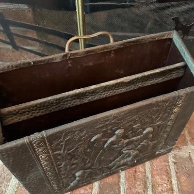 FOXHUNT SCENE FIREPLACE SCREEN, BRASS BOX