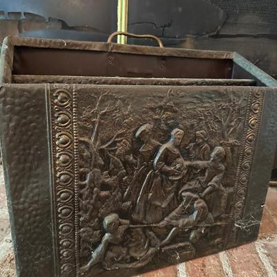 FOXHUNT SCENE FIREPLACE SCREEN, BRASS BOX