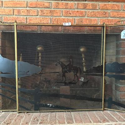 FOXHUNT SCENE FIREPLACE SCREEN, BRASS BOX