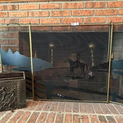 FOXHUNT SCENE FIREPLACE SCREEN, BRASS BOX