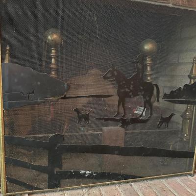 FOXHUNT SCENE FIREPLACE SCREEN, BRASS BOX