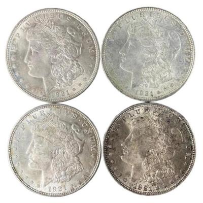 Lot of 4 1921 Morgan Silver Dollars