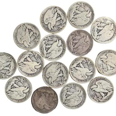 Lot of 15 Silver 1917 Walking Half Dollars - $7.50 Face Value