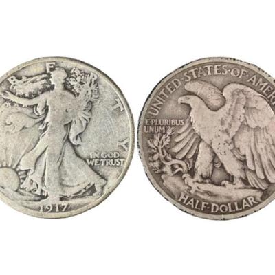 Lot of 15 Silver 1917 Walking Half Dollars - $7.50 Face Value