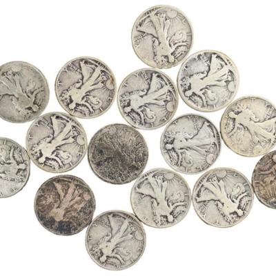 Lot of 15 Silver 1917 Walking Half Dollars - $7.50 Face Value