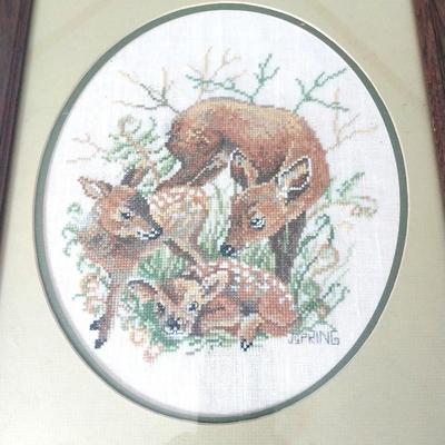 VINTAGE FRAMED EMBROIDERED DEER