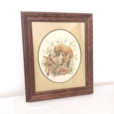 VINTAGE FRAMED EMBROIDERED DEER