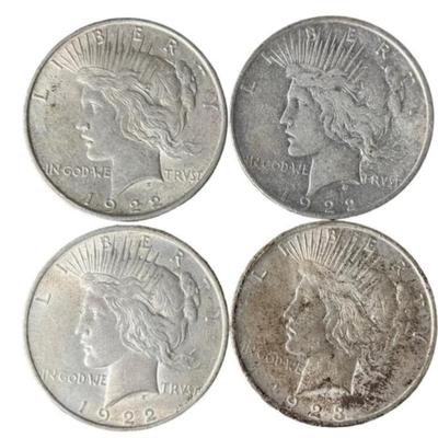 Lot of 4 Silver 1922 Peace Dollars