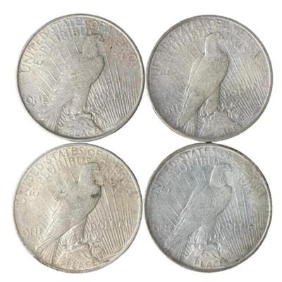 Lot of 4 Silver 1922 Peace Dollars